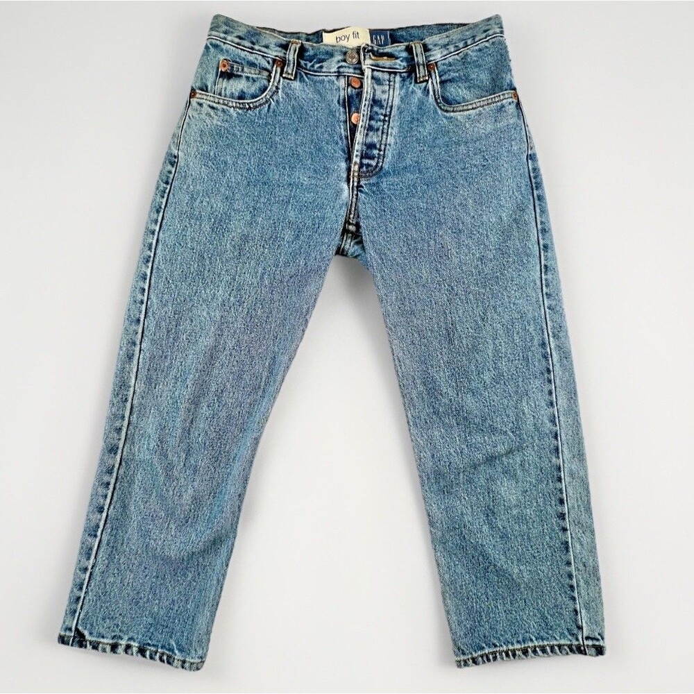 GAP Jeans Boy Fit Womens cropped med wash blue capri jeans Y2K 5 pocket size 2